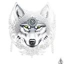 full sleeve with a wolf diamonds and daisies oni mask tattoo design idea