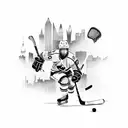 A hockey player scoring a goal in front of a skyline of Dallas, Texas tattoo design idea
