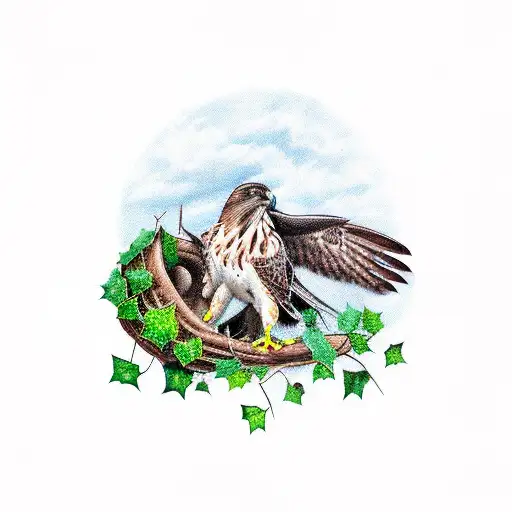 hawk with ivy on a wrecking ball tattoo design idea