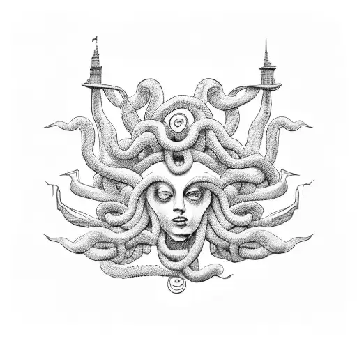 medusa boat monument tattoo design idea