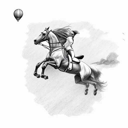 A horse and its rider gracefully jumping over an obstacle tattoo design idea