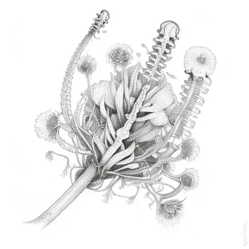 spinal cord and flowers  tattoo design idea