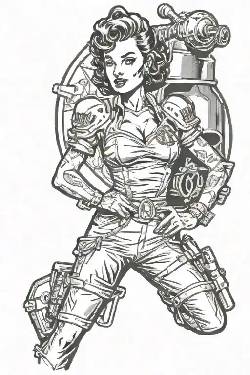 fallout vault dweller pinup girl standing tattoo design idea