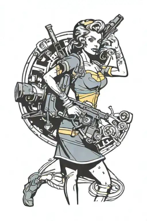 traditional style tattoo - vault dweller standing pinup girl from fallout - simple  tattoo design idea