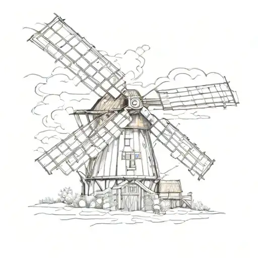 Dutch windmill tattoo design idea