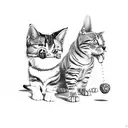 A sketch-style tattoo of a playful cat and dog sharing a meaty bone tattoo design idea