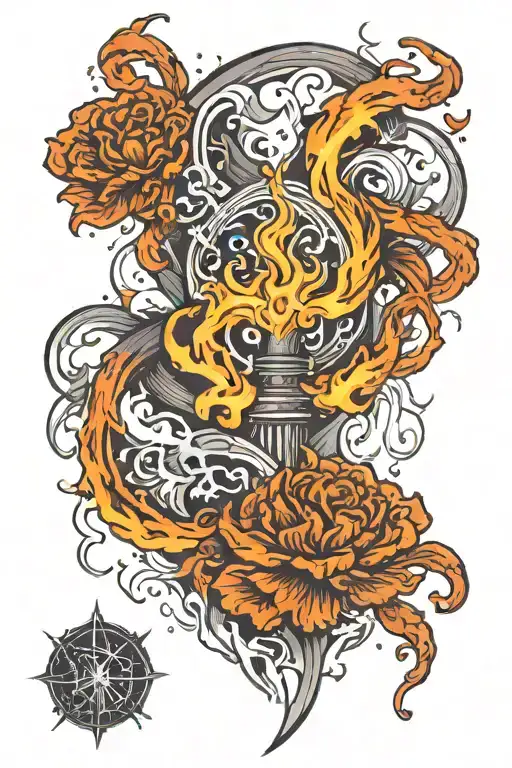 A sketch of a tattoo on the left forearm for a man. A tattoo in the form of smoke and fire, naturally intertwined and re tattoo design idea