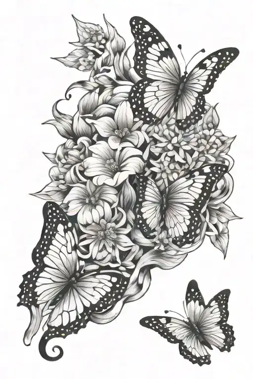 butterfly flower intertwined tattoo design idea