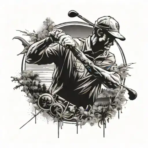Combine elements of golf, Florida, and Special Forces soldiers in a realistic and detailed composition tattoo design idea