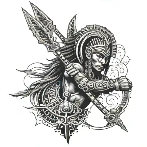 Incorporate African warrior motifs with symbols of protection and God in a powerful and meaningful design tattoo design idea