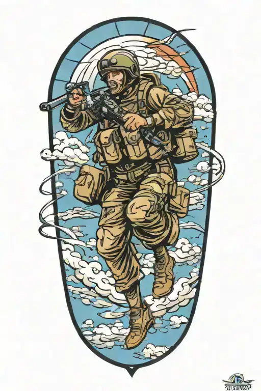 US paratrooper jumping out of a plane tattoo design idea