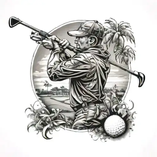Combine elements of golf, Florida, and Special Forces soldiers in a realistic and detailed composition tattoo design idea