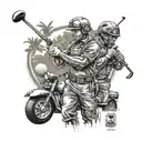 Combine elements of golf, Florida, and Special Forces soldiers in a realistic and detailed composition tattoo design idea