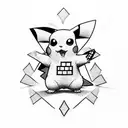 A tattoo design featuring a Pikachu playing chess with a black and grey style tattoo design idea