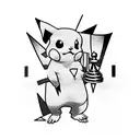 A tattoo design featuring a Pikachu playing chess with a black and grey style tattoo design idea