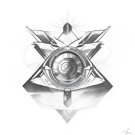 A sketch-style tattoo of a radiology symbol morphing into a spaceship tattoo design idea