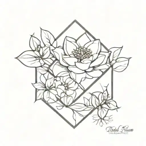 geometric cube with flower bouquet tattoo design idea