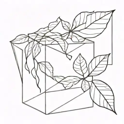 geometric cube with leaves growing tattoo design idea