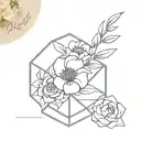 geometric cube with flower bouquet tattoo design idea