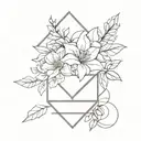 geometric cube with flower bouquet tattoo design idea