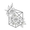 geometric cube with flower bouquet tattoo design idea