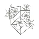geometric cube with flowers blooming tattoo design idea