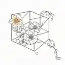 geometric cube with flowers blooming tattoo design idea