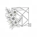 geometric cube with flowers blooming tattoo design idea
