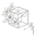geometric cube with flowers blooming tattoo design idea