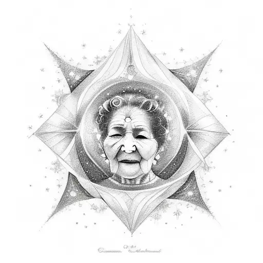 A beautifully intricate sketch-style tattoo showcasing a constellation of stars forming the shape of the client's grandmother, representing her eternal presence in their life. tattoo design idea