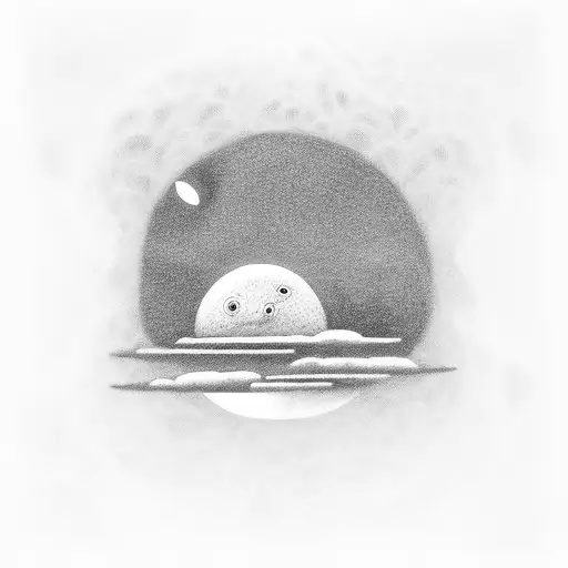 A hauntingly detailed black and grey tattoo of a UFO hovering above a serene water landscape, symbolizing the client's fascination with both the unknown and the calming nature of water. tattoo design idea