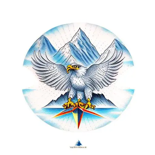 eagle compass mountains creek tattoo design idea