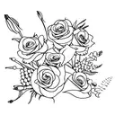 bouquet of 2 roses, stargazer lily, violet with lily of the valley tattoo design idea