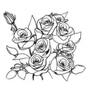 bouquet of 2 roses, stargazer lily, violet with lily of the valley tattoo design idea