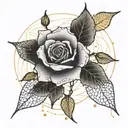 A delicate rose designed with cracks and gold accents, representing the concept of Kintsugi and the beauty in imperfections tattoo design idea