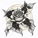 A delicate rose designed with cracks and gold accents, representing the concept of Kintsugi and the beauty in imperfections tattoo design idea