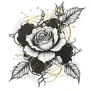 A delicate rose designed with cracks and gold accents, representing the concept of Kintsugi and the beauty in imperfections tattoo design idea