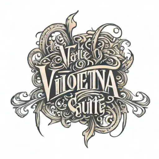 Text art with the Exact words "Violetta's Slut" in gothic tribal style tattoo design idea