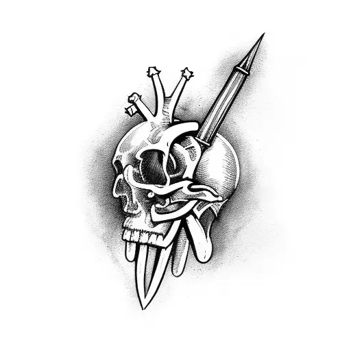 spear piercing anatomical heart  tattoo design idea