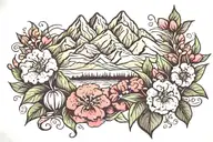 mountain range with sweet william flower blooming tattoo design idea
