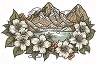mountain range with sweet william flower blooming tattoo design idea