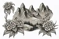 mountain range with sweet william flowers  tattoo design idea