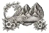 mountain range with sweet william flowers  tattoo design idea