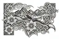 mountain range with sweet william flower blooming tattoo design idea