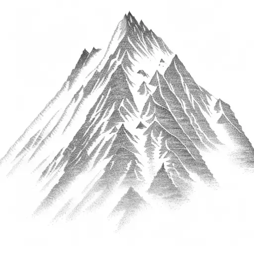 A majestic mountain peak with a skier carving down the slope tattoo design idea