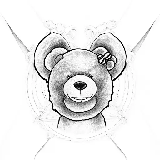 Teddy bear with bow around neck tattoo design idea