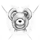 Teddy bear with bow around neck tattoo design idea