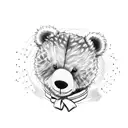 Teddy bear with bow around neck tattoo design idea