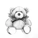 Teddy bear with bow around neck tattoo design idea