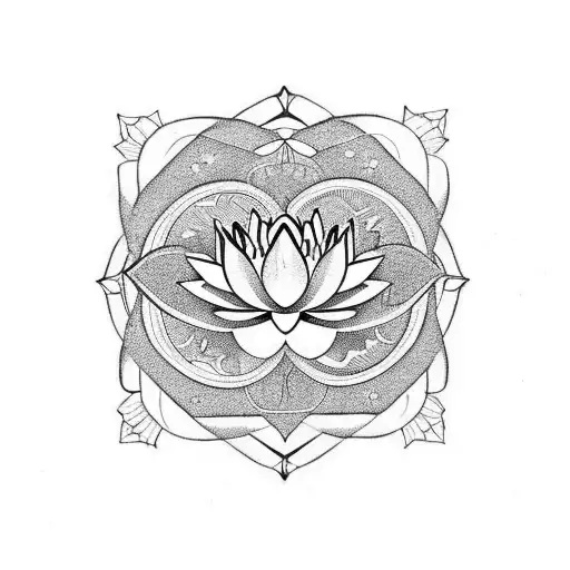 hand holding lotus and from this lotus there is a decorated ornated victorian design and this key 3 triangles bee tattoo design idea